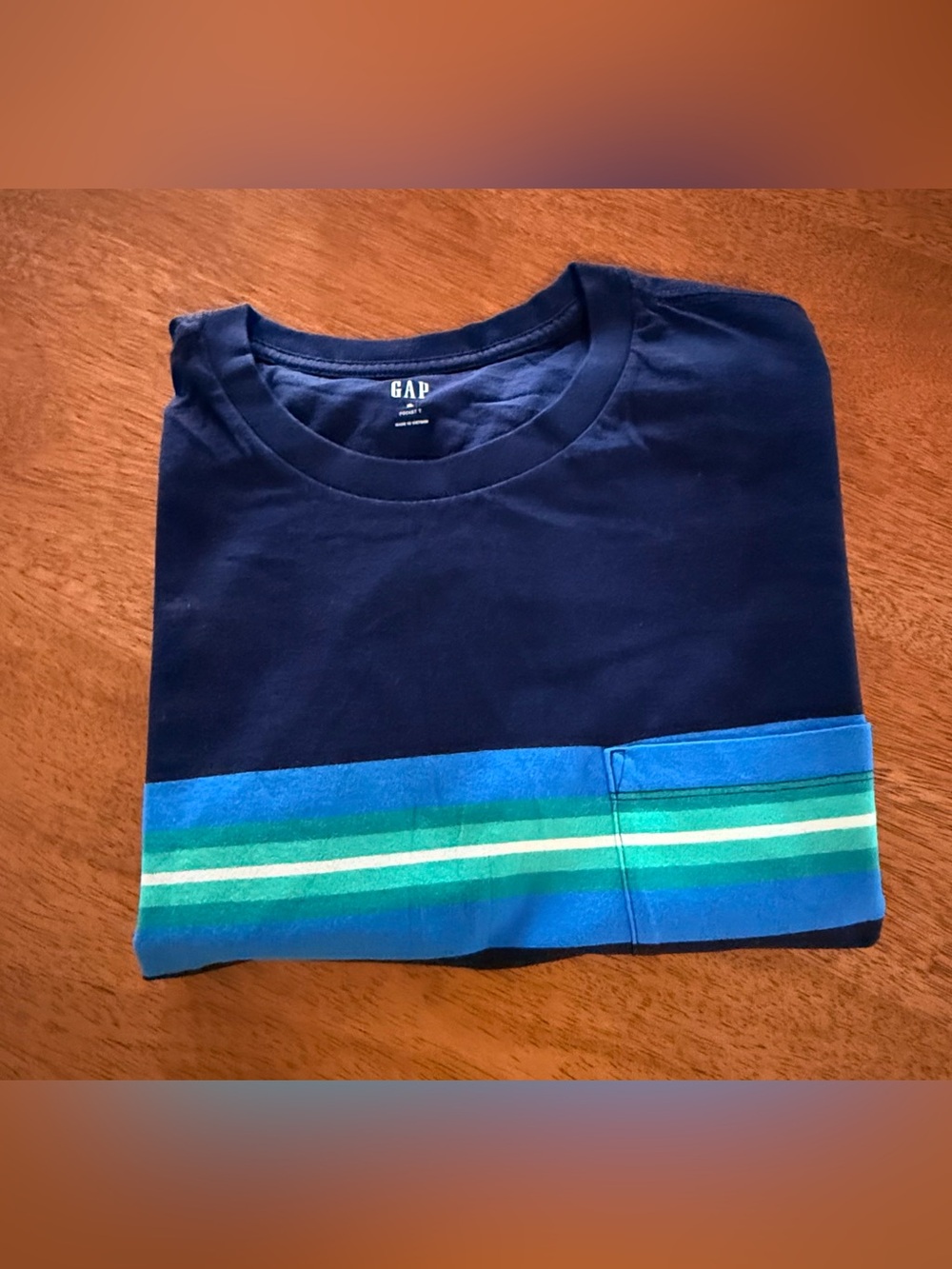 GAP Navy T-Shirt with Blue and Green Stripe Pocket